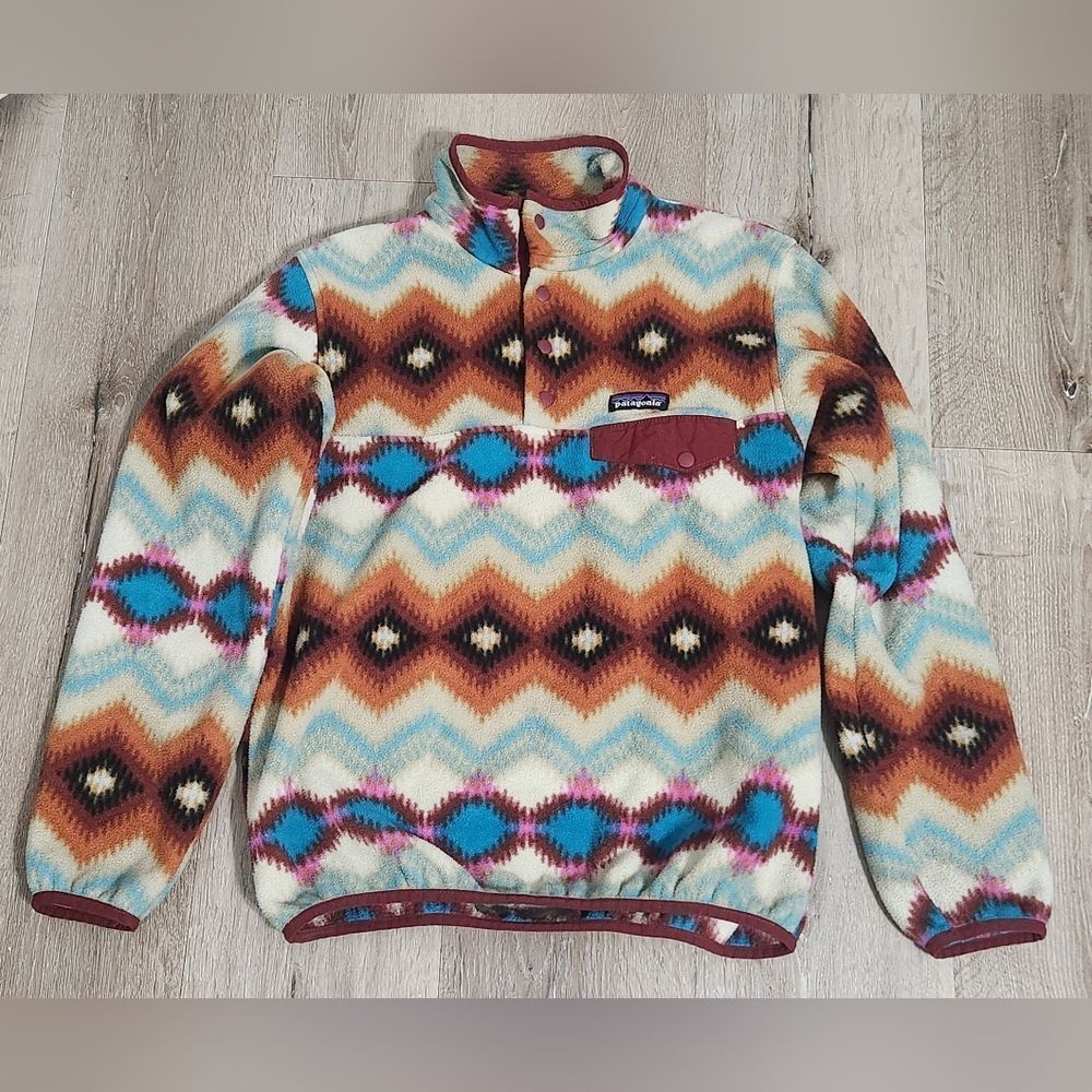 PATAGONIA Jacket Womens Small Synchilla Snap T Fleece Sweater Aztec Timber Twist